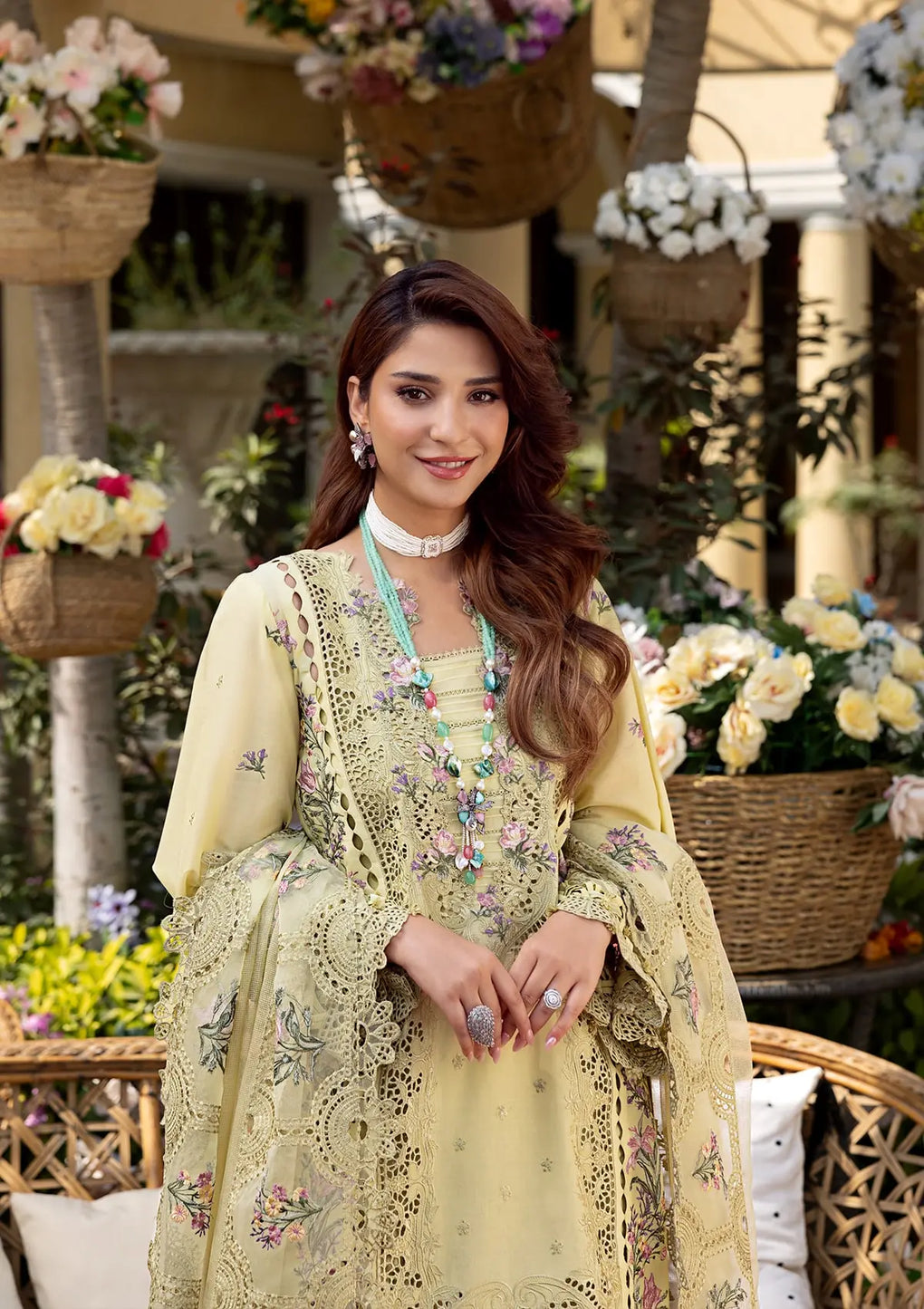 ELAF-Premium 3 Piece Lawn CHIKANKARI EMBROIDERED SHIRT WITH KHAADI NET EMB DUPATTA AND EMB TROUSER-BIC-4601