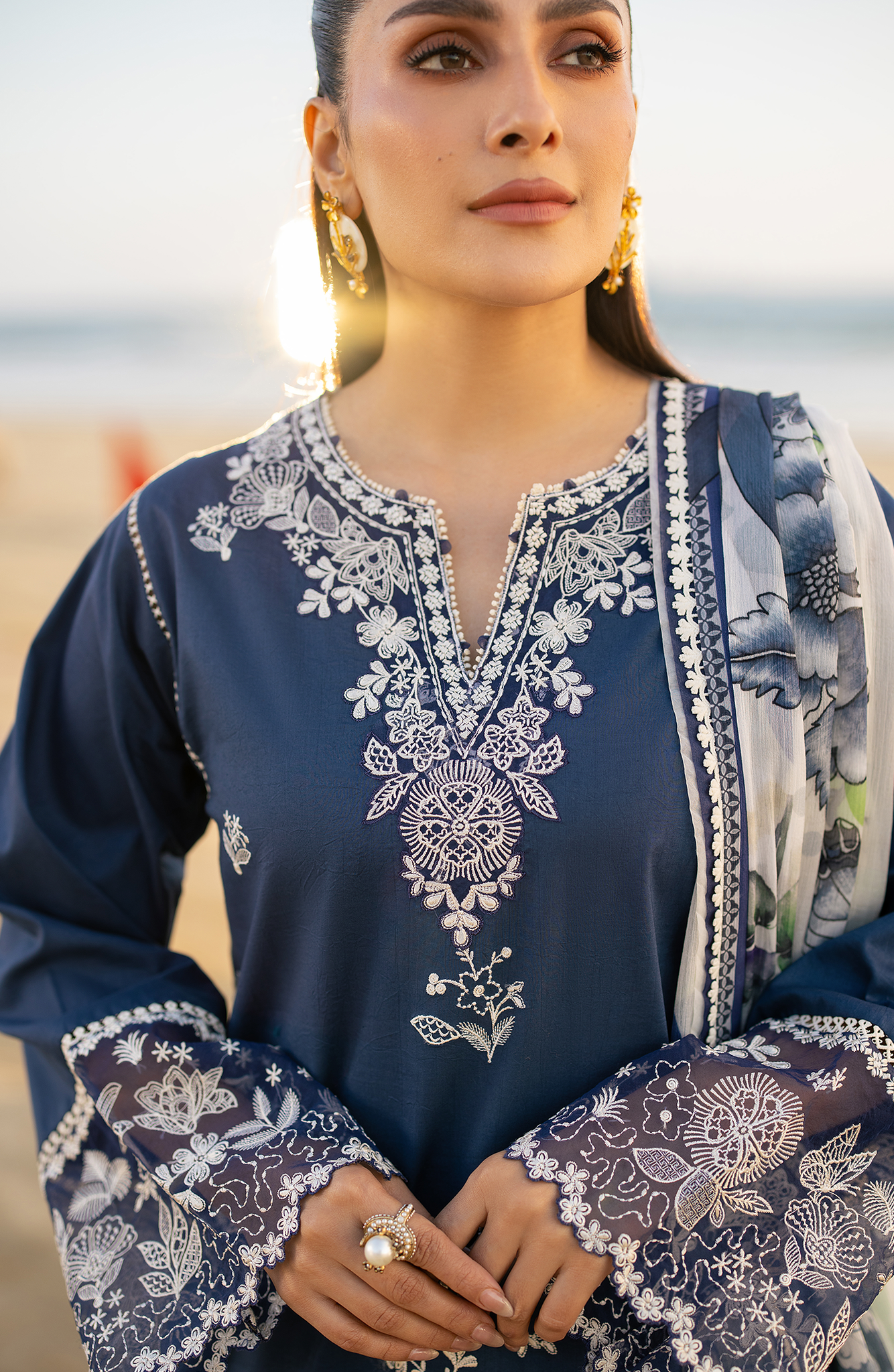 SERAN-Premium 3 Piece Lawn EMBROIDERED SHIRT WITH CHIFFON PRINT DUPATTA AND EMB TROUSER-BIC-4845