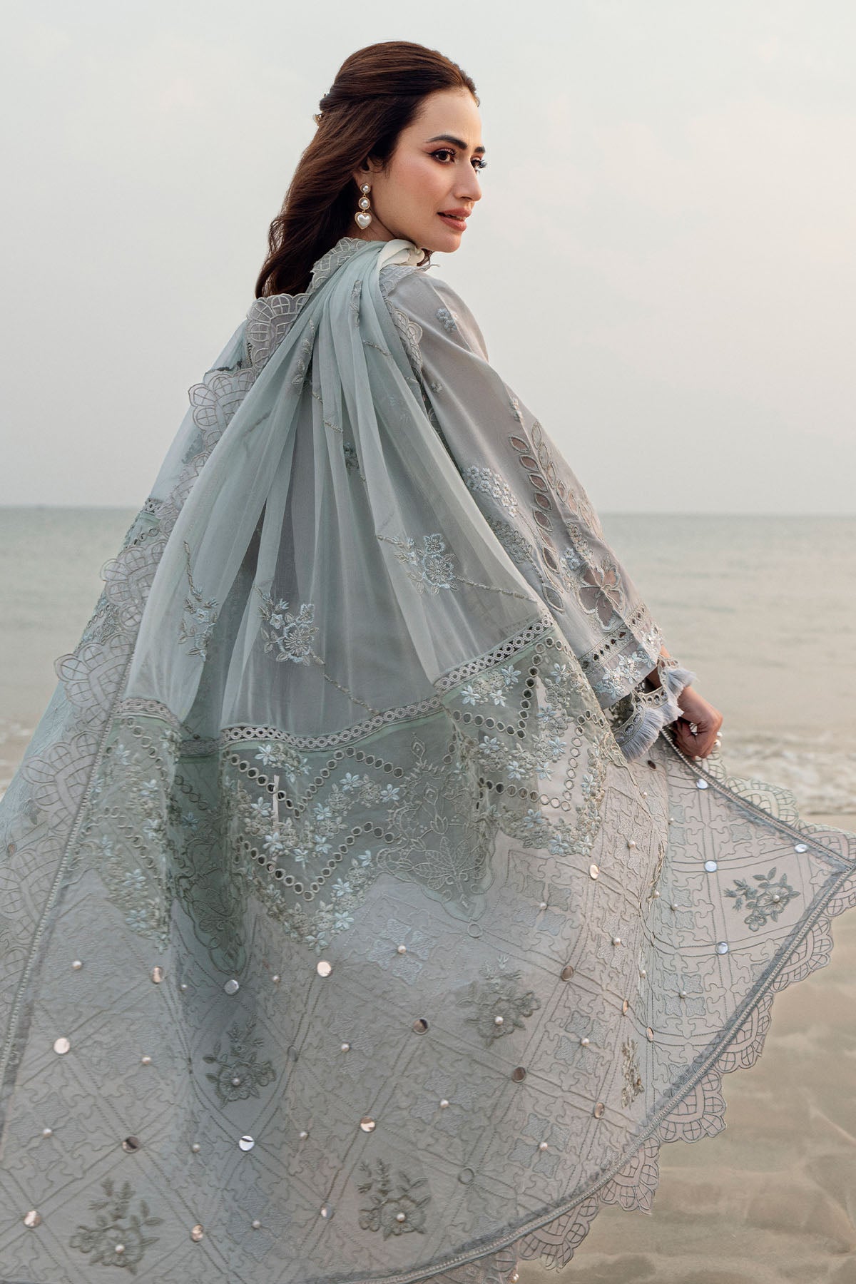NUREH-Premium 3 Piece Lawn LASER WORK EMBROIDERED SHIRT WITH KHADDI NET EMBROIDERED DUPATTA & TROUSER-BIC-4746