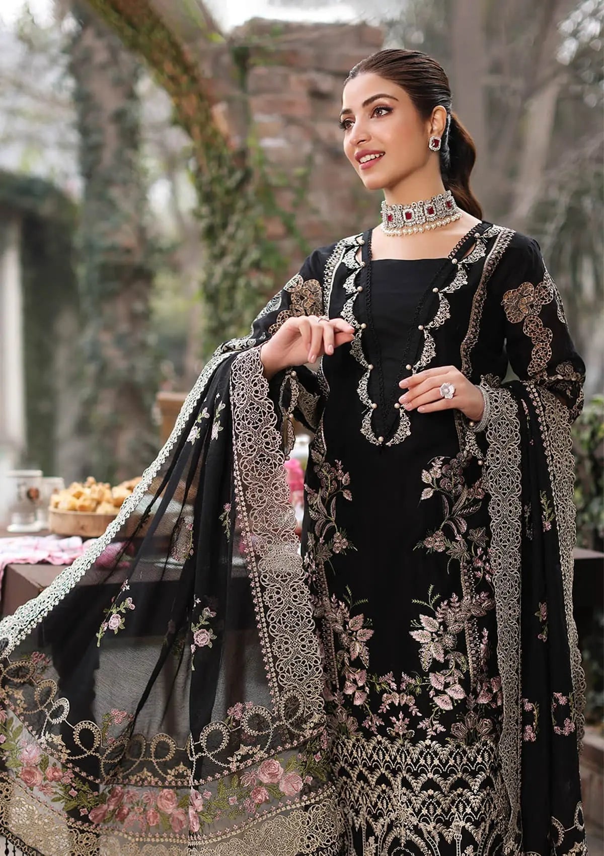 Kahaf 3PC LAWN EMBROIDERED SHIRT WITH  chiffon Dupatta AND TROUSER - NK 041 FT
