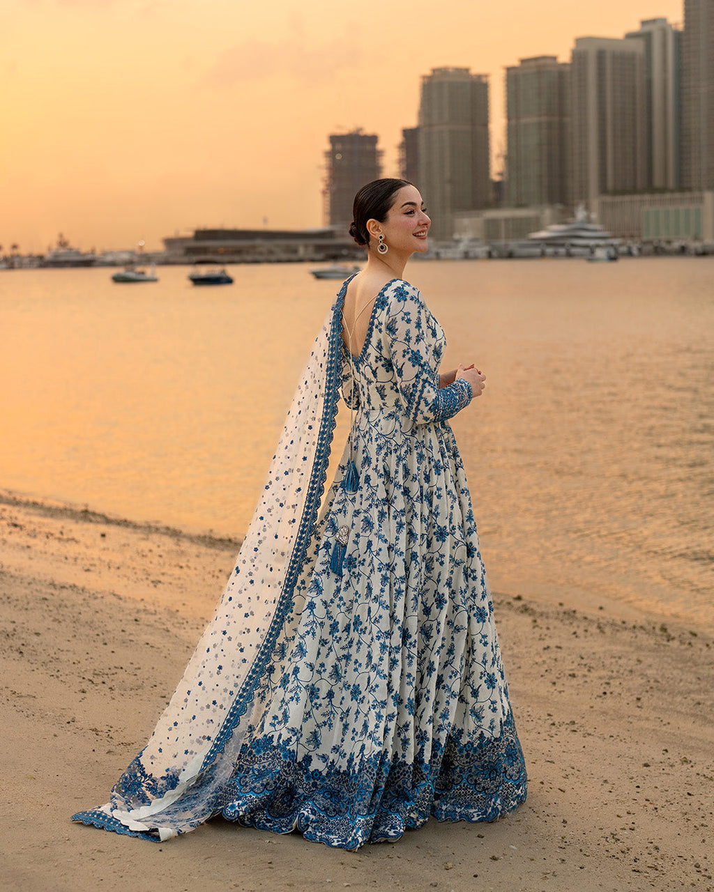 FAIZA SAQLAIN-FROCK Premium 3 Piece Lawn EMBROIDERED SHIRT WITH NET EMBROIDERED DUPATTA AND TROUSER-4847