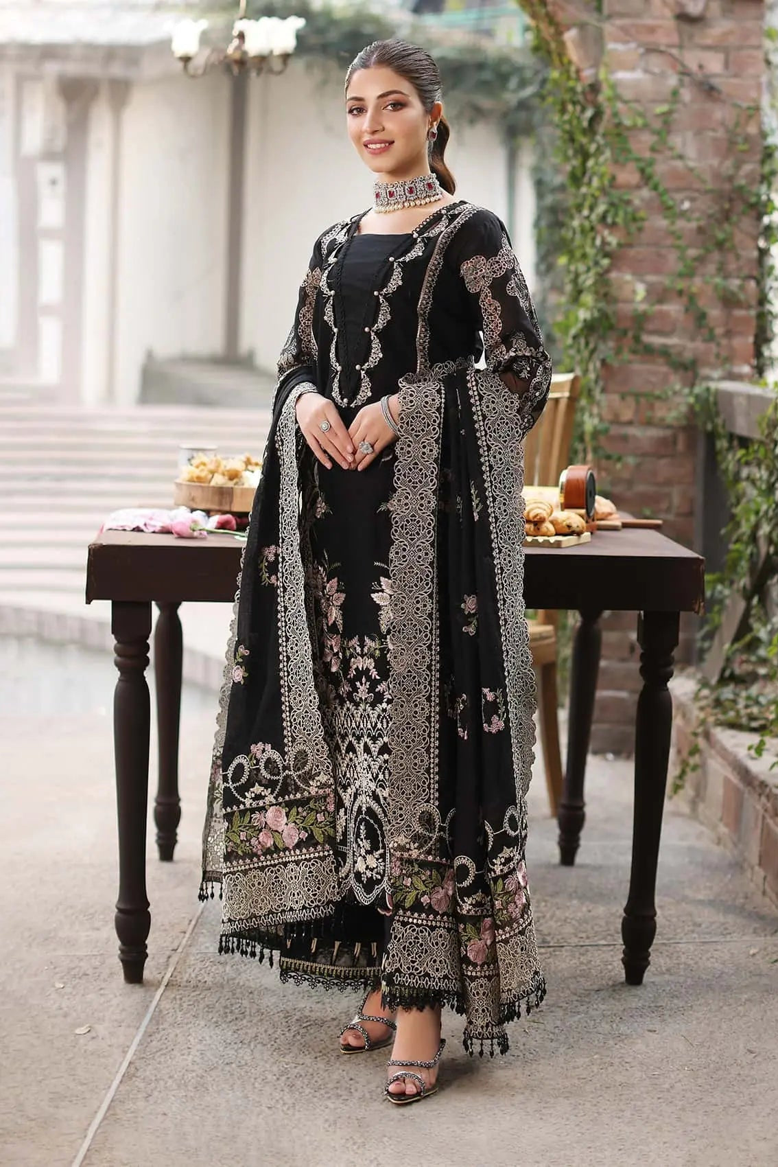 Kahaf 3PC LAWN EMBROIDERED SHIRT WITH  chiffon Dupatta AND TROUSER - NK 041 FT