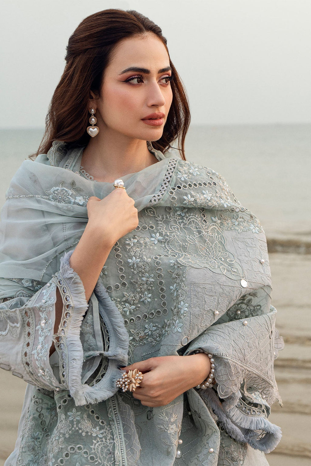 NUREH-Premium 3 Piece Lawn LASER WORK EMBROIDERED SHIRT WITH KHADDI NET EMBROIDERED DUPATTA & TROUSER-BIC-4746
