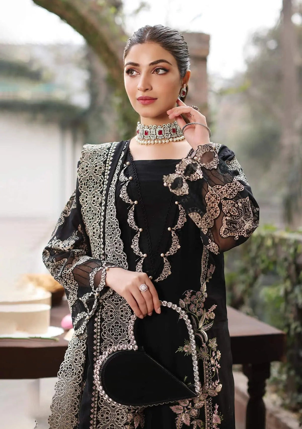 Kahaf 3PC LAWN EMBROIDERED SHIRT WITH  chiffon Dupatta AND TROUSER - NK 041 FT