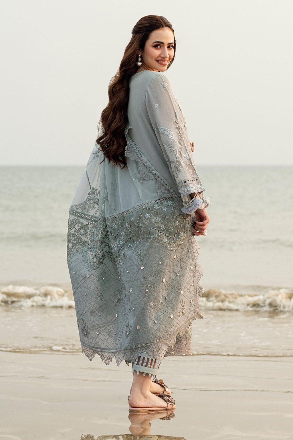 NUREH-Premium 3 Piece Lawn LASER WORK EMBROIDERED SHIRT WITH KHADDI NET EMBROIDERED DUPATTA & TROUSER-BIC-4746