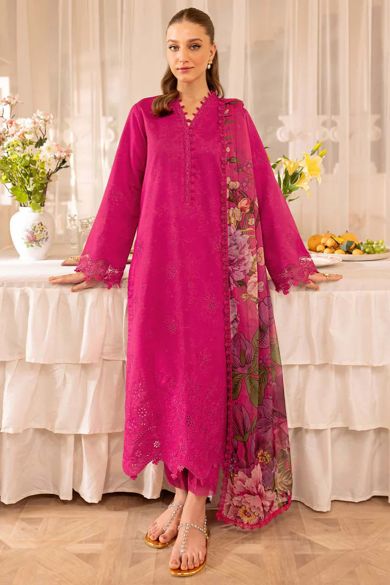 Farasha - Premium 3 Piece LAWN Boring Embroidered SHIRT WITH Printed Poly DUPATTA AND TROUSER - JN 204