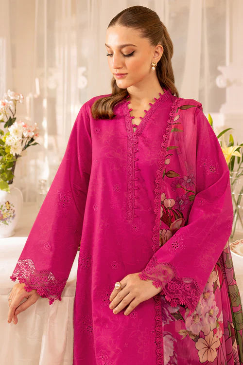 Farasha - Premium 3 Piece LAWN Boring Embroidered SHIRT WITH Printed Poly DUPATTA AND TROUSER - JN 204
