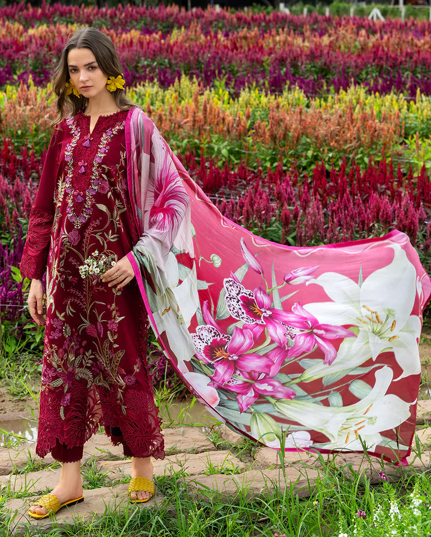 Mushq - Premium 3 Piece LAWN Embroidered SHIRT WITH Printed Silk DUPATTA AND TROUSER - JN 201
