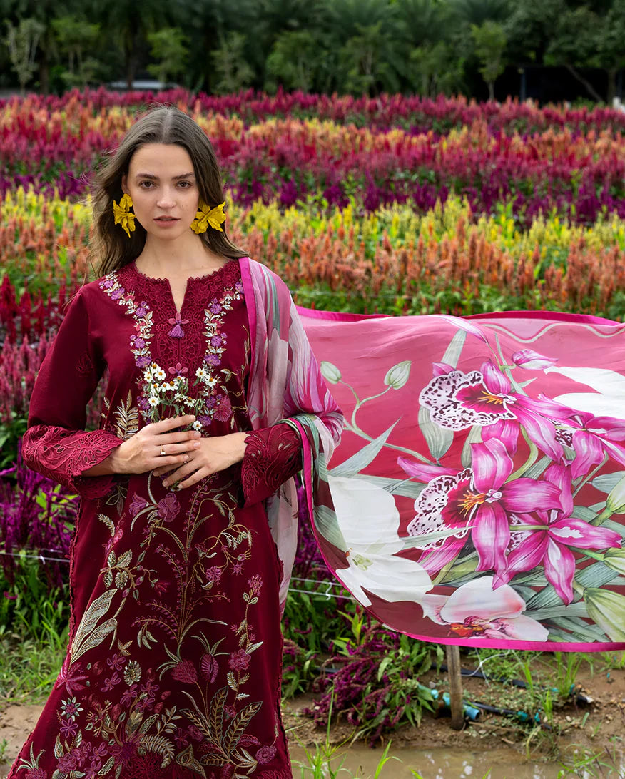Mushq - Premium 3 Piece LAWN Embroidered SHIRT WITH Printed Silk DUPATTA AND TROUSER - JN 201