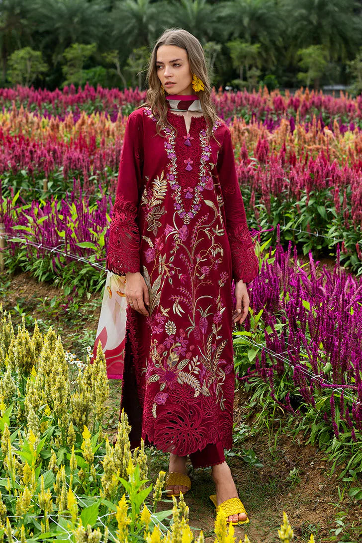 Mushq - Premium 3 Piece LAWN Embroidered SHIRT WITH Printed Silk DUPATTA AND TROUSER - JN 201