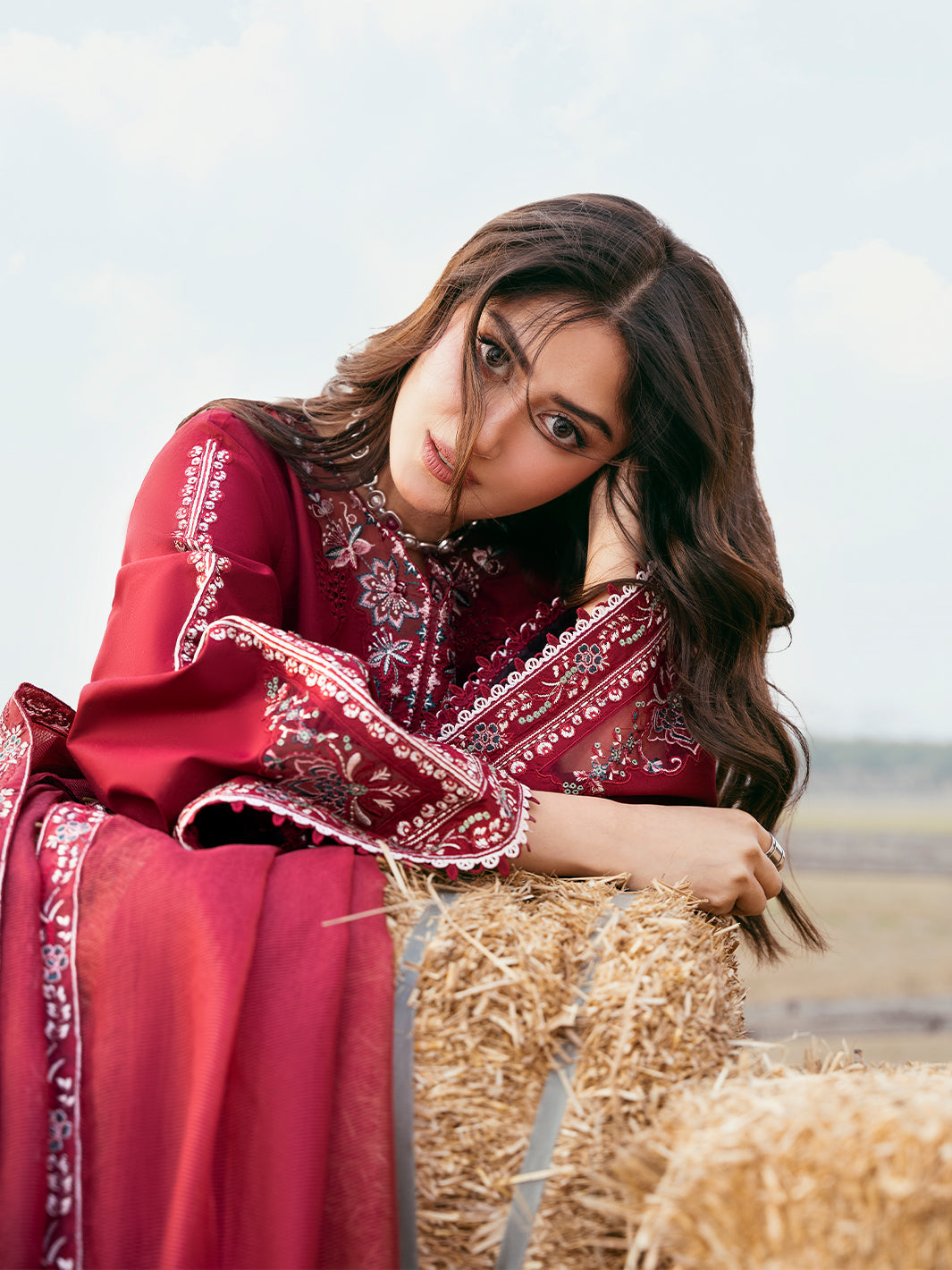 IZEL-Premium 3 Piece Lawn EMBROIDERED SHIRT WITH ORGANZA EMBROIDERED DUPATTA AND TROUSER-BIC-4818