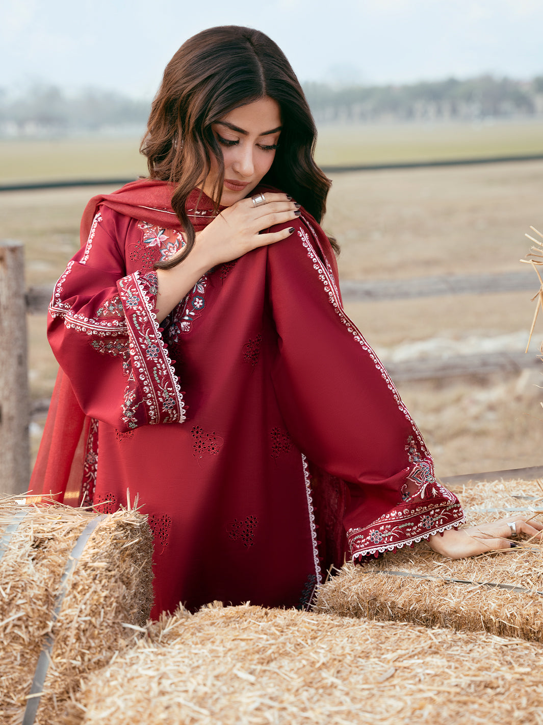 IZEL-Premium 3 Piece Lawn EMBROIDERED SHIRT WITH ORGANZA EMBROIDERED DUPATTA AND TROUSER-BIC-4818