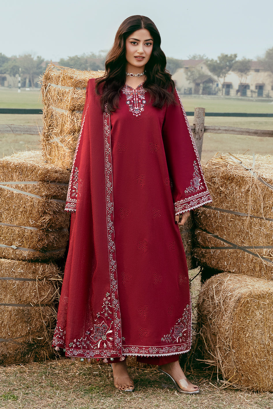 IZEL-Premium 3 Piece Lawn EMBROIDERED SHIRT WITH ORGANZA EMBROIDERED DUPATTA AND TROUSER-BIC-4818
