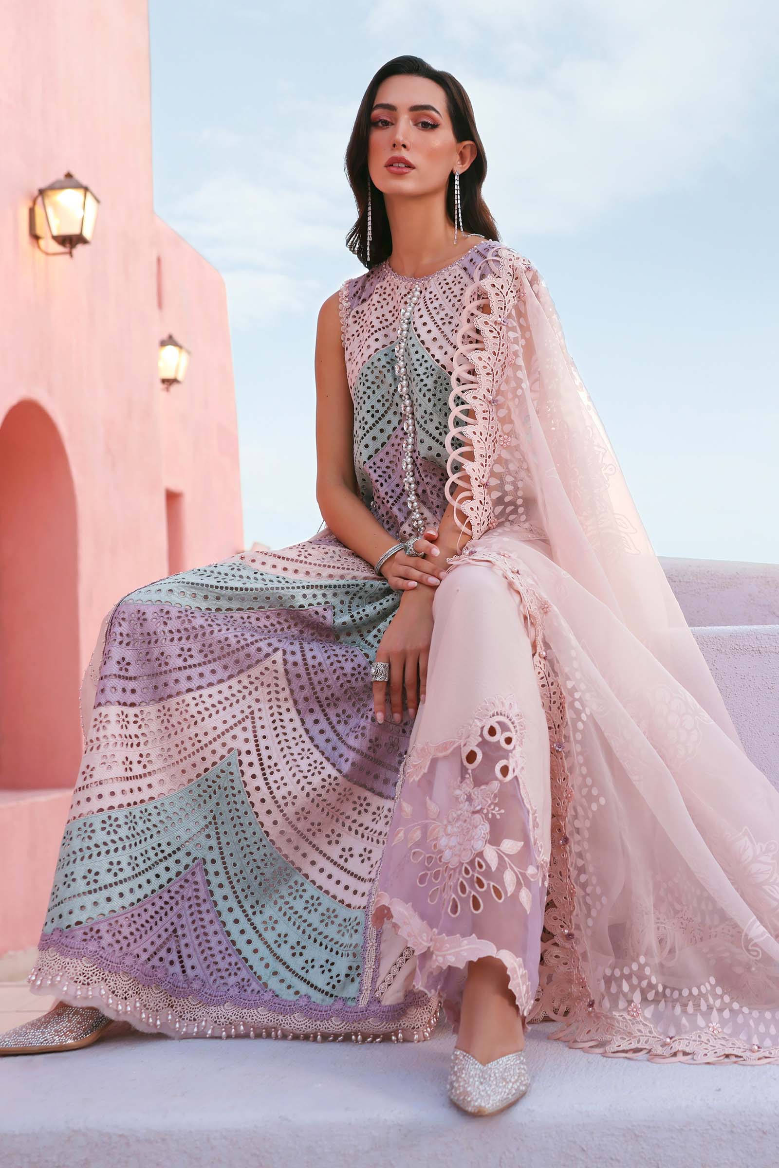 MARIA B Premium 3 Piece Lawn Chikankari Embroidered With Silk Embroidered Dupatta-5296 FS