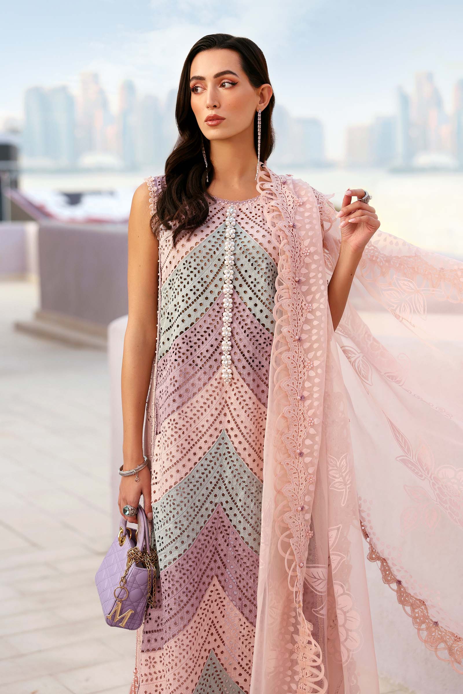MARIA B Premium 3 Piece Lawn Chikankari Embroidered With Silk Embroidered Dupatta-5296 FS