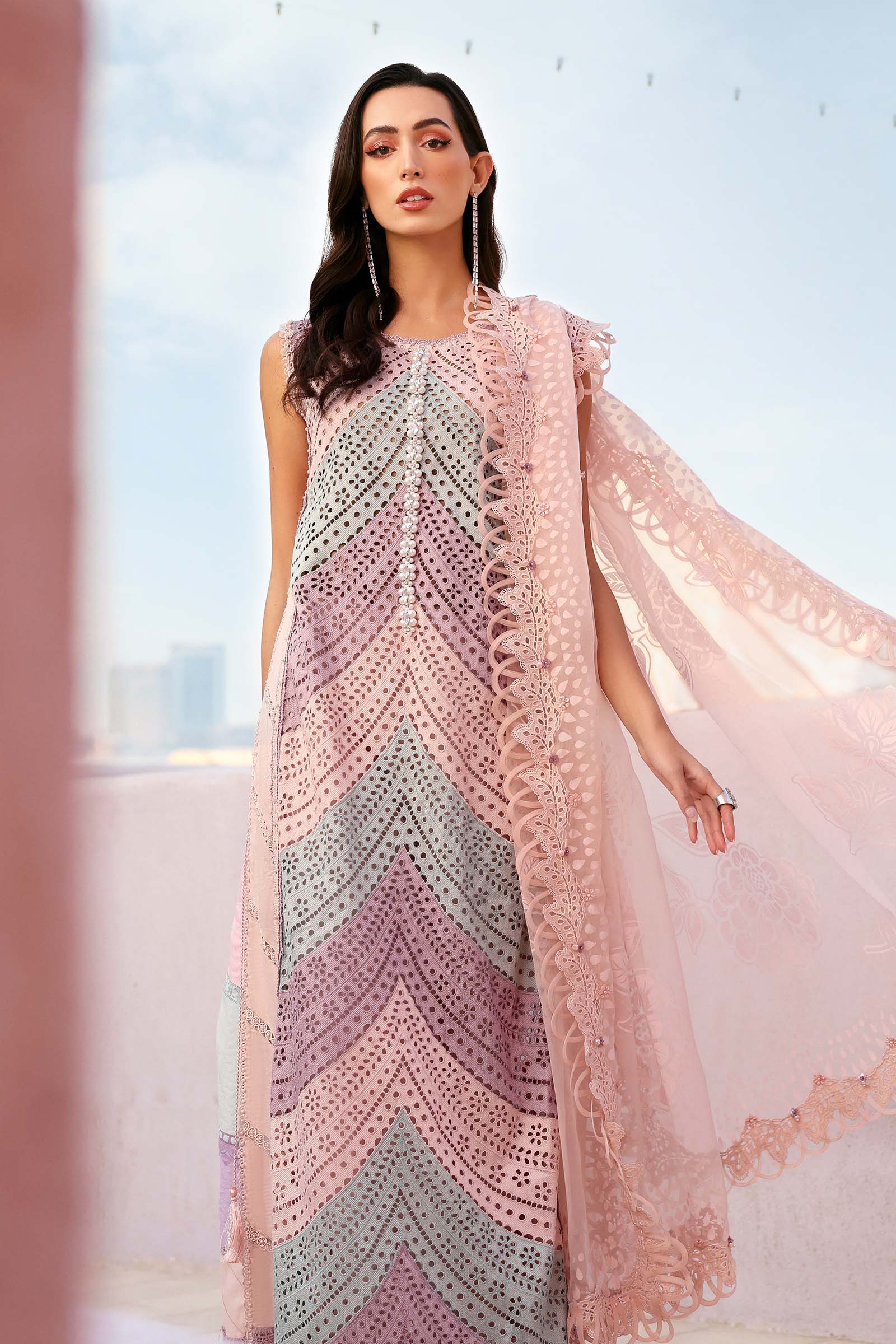 MARIA B Premium 3 Piece Lawn Chikankari Embroidered With Silk Embroidered Dupatta-5296 FS