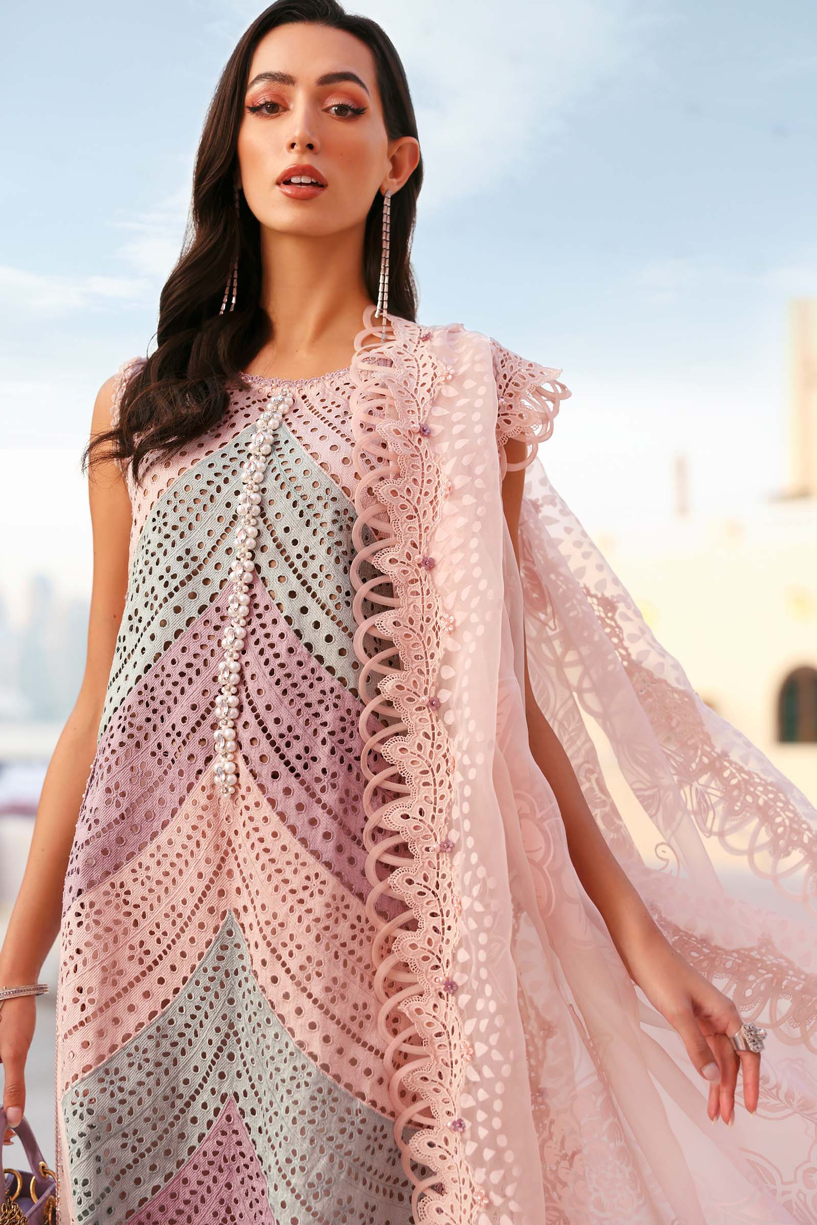 MARIA B Premium 3 Piece Lawn Chikankari Embroidered With Silk Embroidered Dupatta-5296 FS