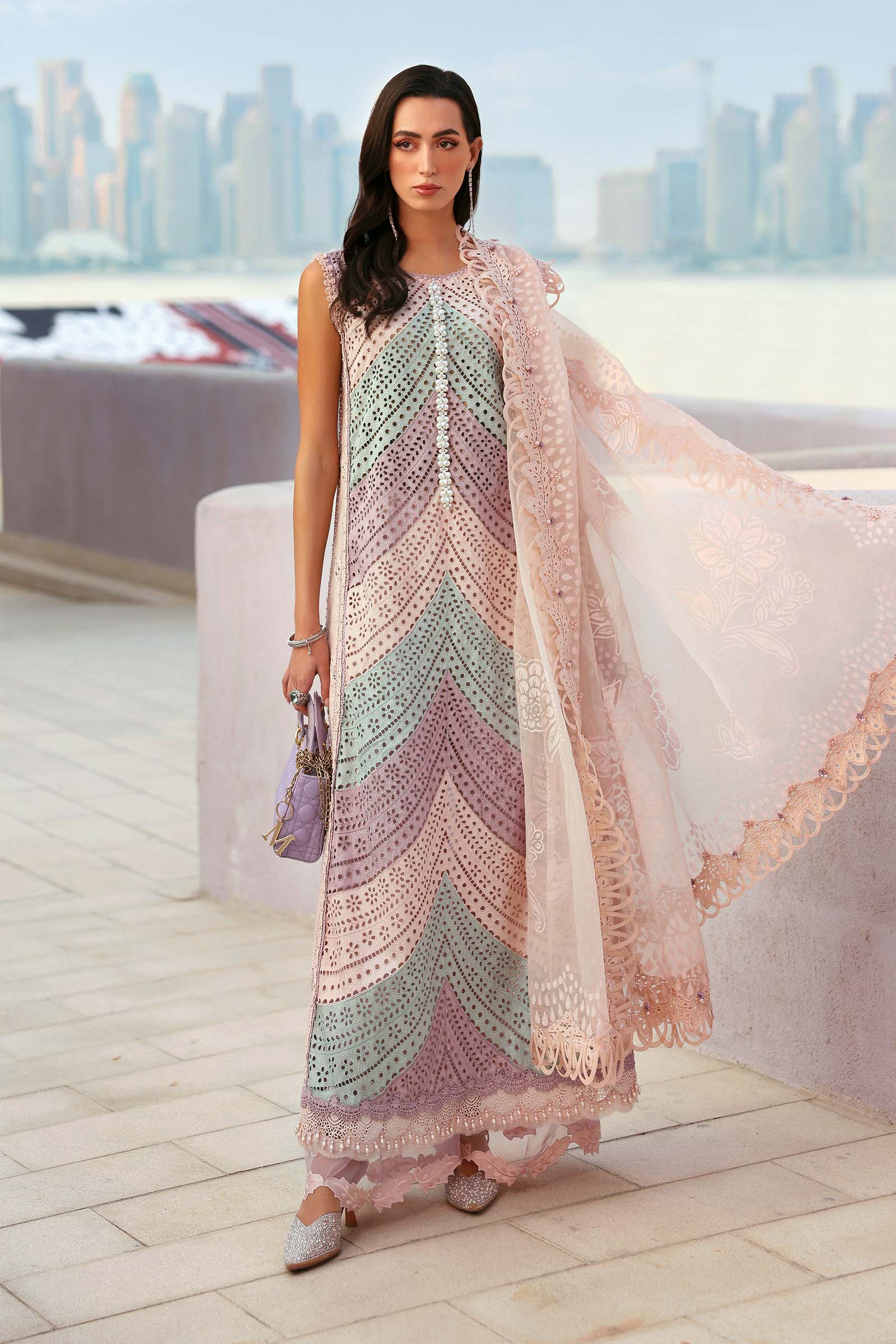 MARIA B Premium 3 Piece Lawn Chikankari Embroidered With Silk Embroidered Dupatta-5296 FS