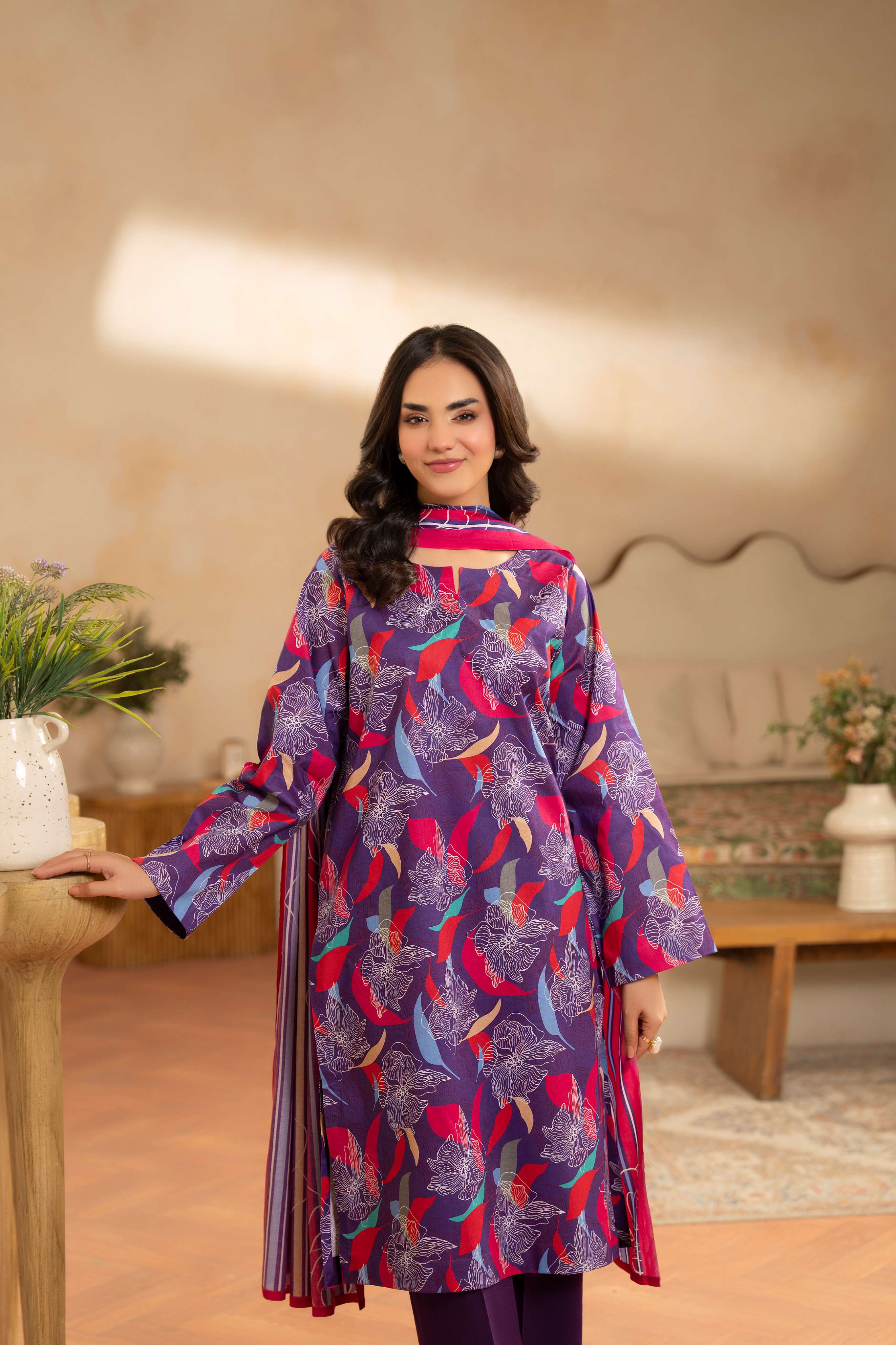 Maisa 3PC LAWN PRINTED SHIRT WITH LAWN PRINT DUPATTA AND CAMBRIC TROUSER-P-4506