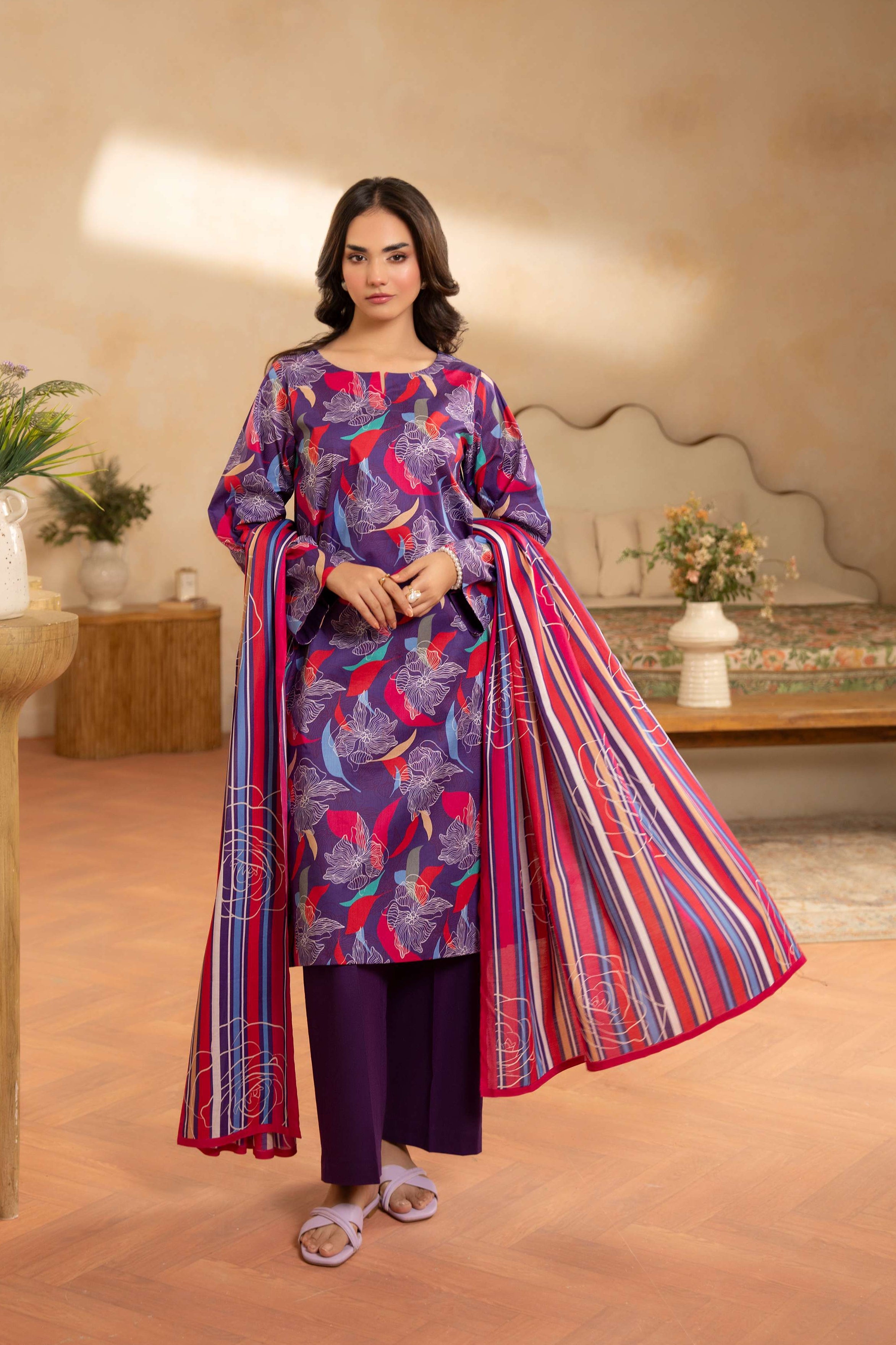 Maisa 3PC LAWN PRINTED SHIRT WITH LAWN PRINT DUPATTA AND CAMBRIC TROUSER-P-4506