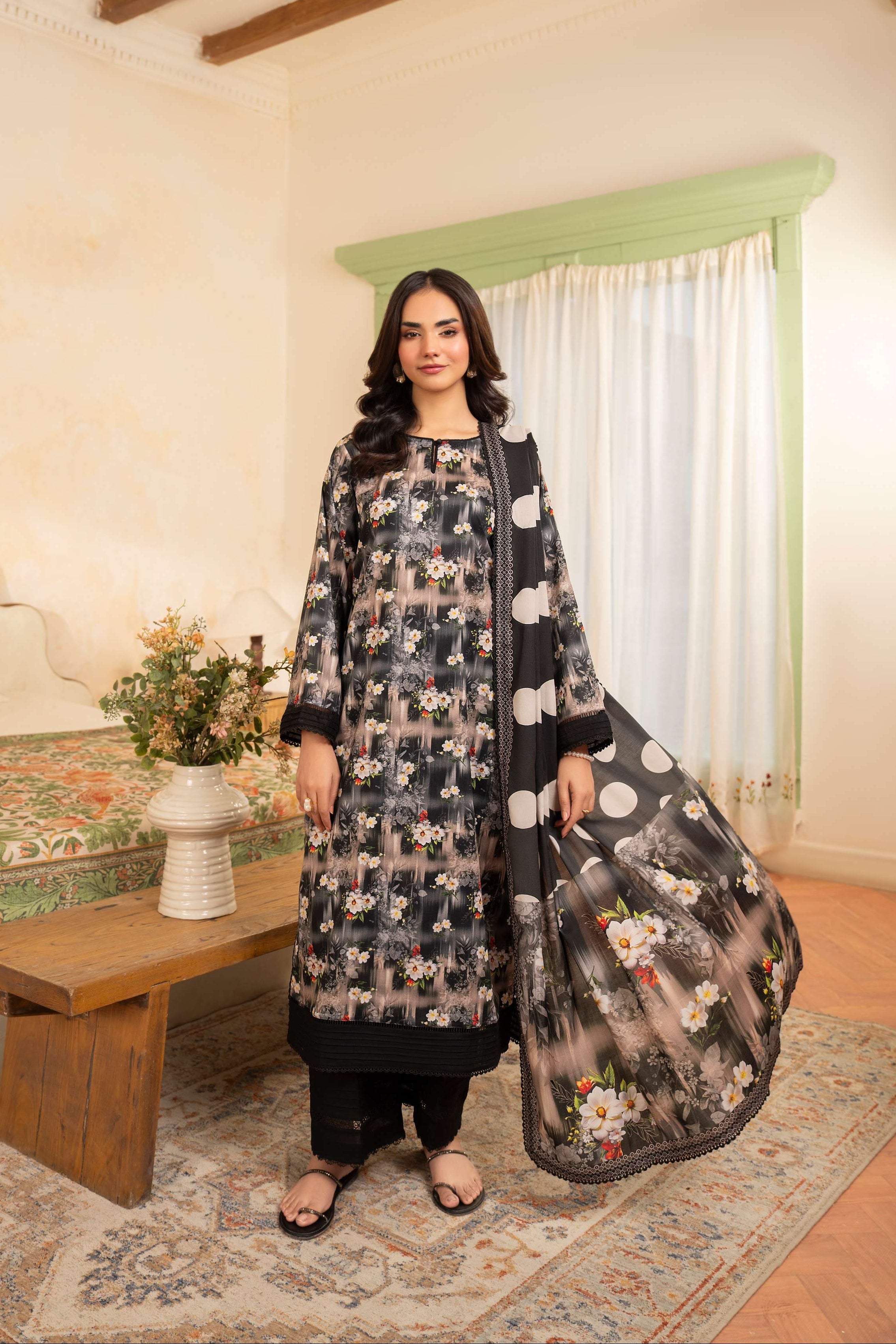 Maisa 3PC LAWN PRINTED SHIRT WITH LAWN PRINT DUPATTA AND CAMBRIC TROUSER-P-4504