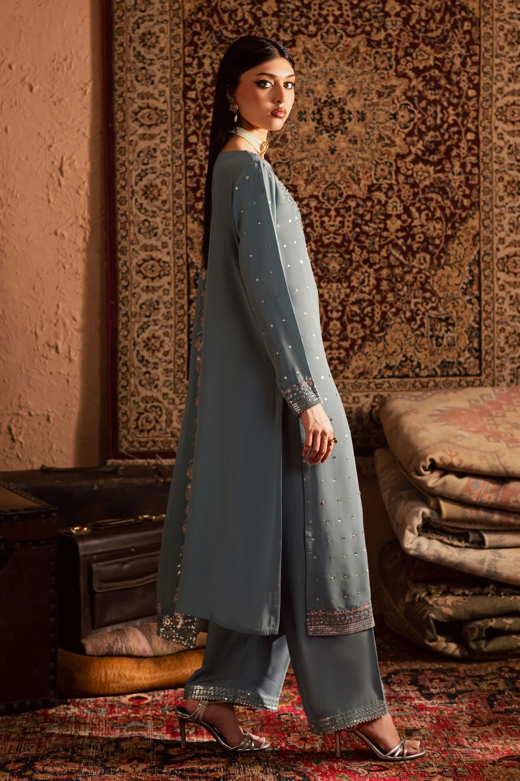 Batik - Premium 3 Piece LAWN EMBROIDERED SHIRT WITH Chiffon EMB DUPATTA AND TROUSER - FT 051