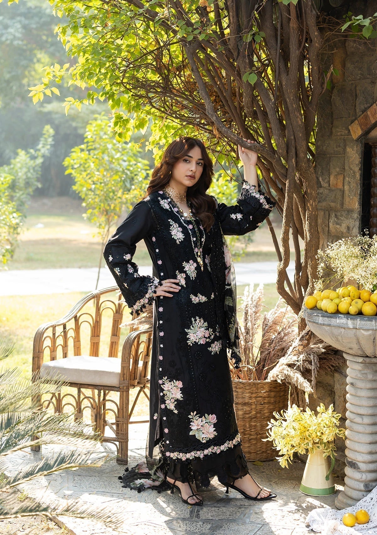 ELAF-Premium 3 Piece Lawn CHIKANKARI EMBROIDERED SHIRT WITH CHIFFON PRINTED EMB DUPATTA AND TROUSER-BIC-4811