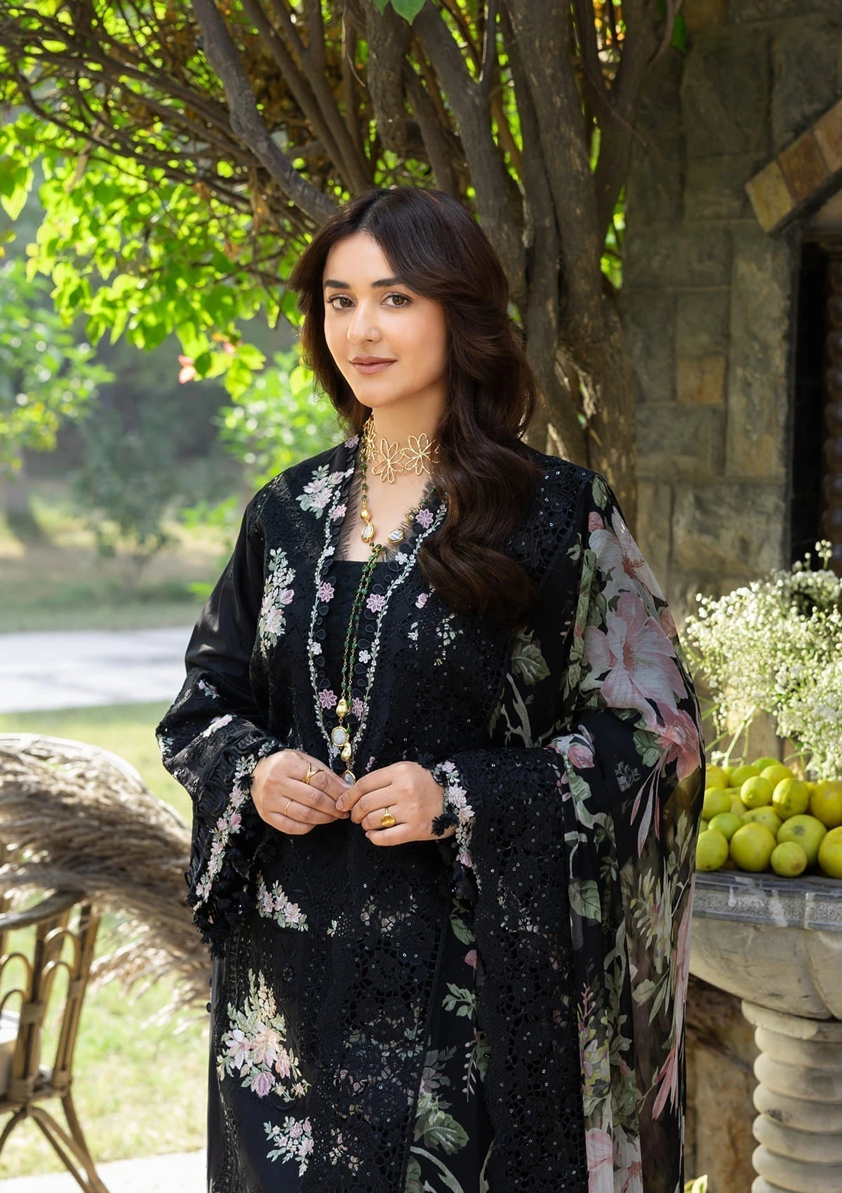 ELAF-Premium 3 Piece Lawn CHIKANKARI EMBROIDERED SHIRT WITH CHIFFON PRINTED EMB DUPATTA AND TROUSER-BIC-4811