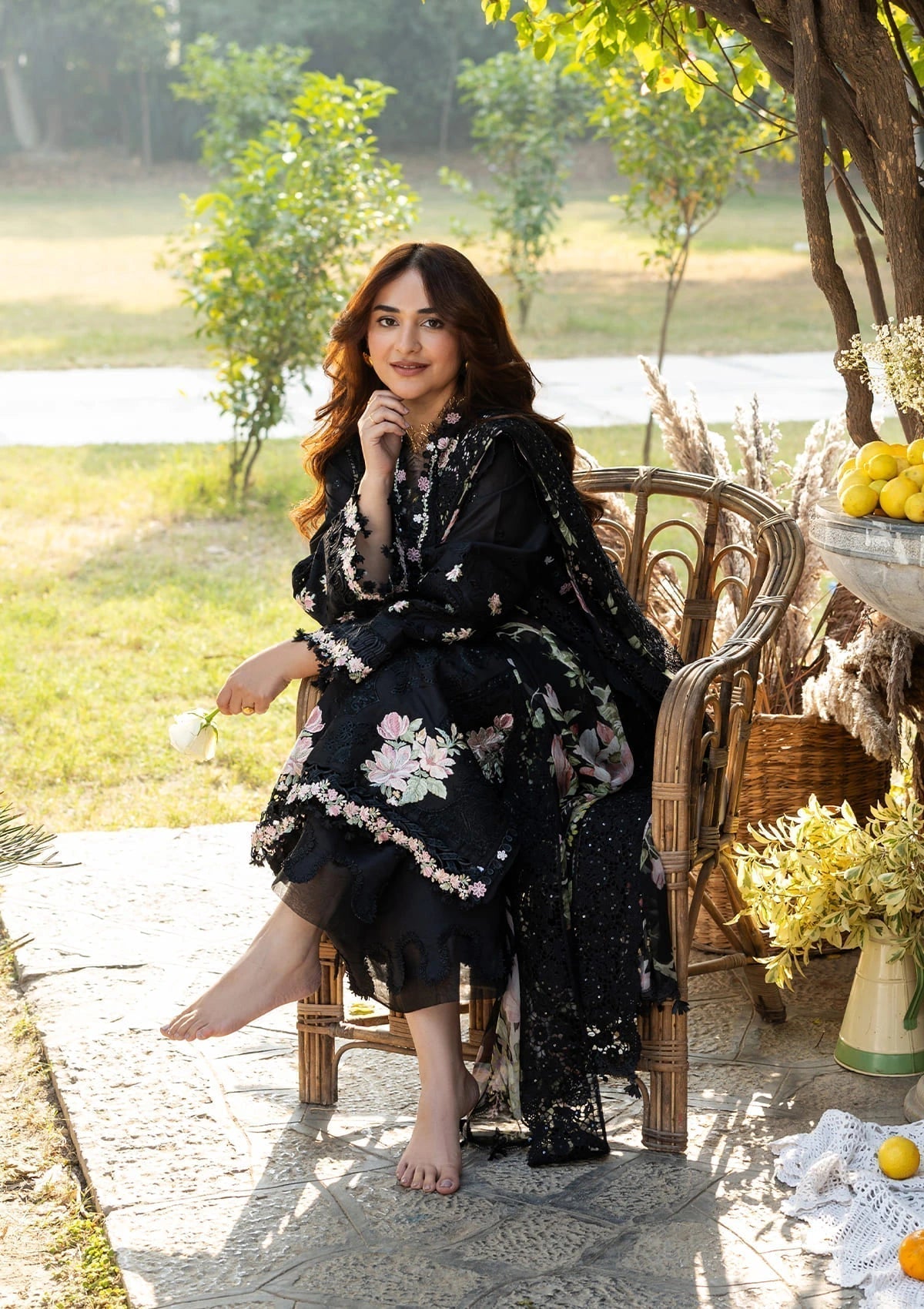 ELAF-Premium 3 Piece Lawn CHIKANKARI EMBROIDERED SHIRT WITH CHIFFON PRINTED EMB DUPATTA AND TROUSER-BIC-4811