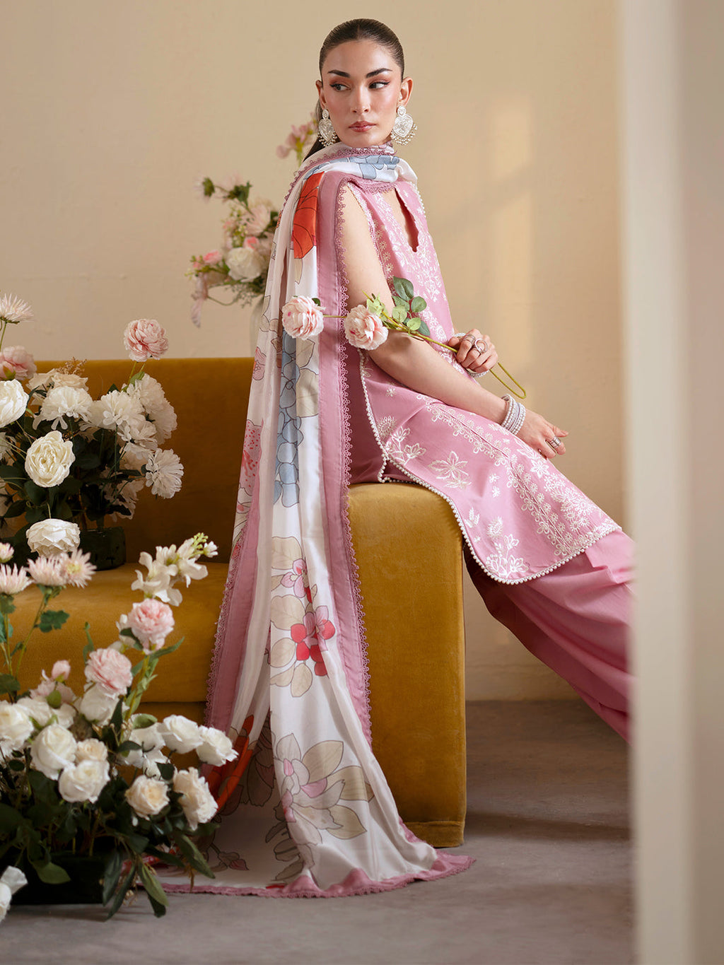 Premium 3 Piece Lawn Embroidered With Chiffon Digital Printed Dupatta-5224 FS
