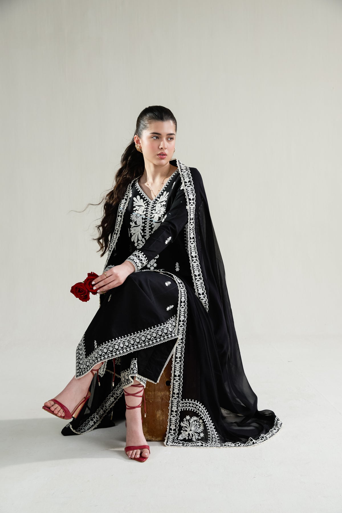 ZAIB-Premium 3 Piece Lawn EMBROIDERED SHIRT WITH KHADDI NET EMBROIDERED DUPATTA AND TROUSER-BIC-4778