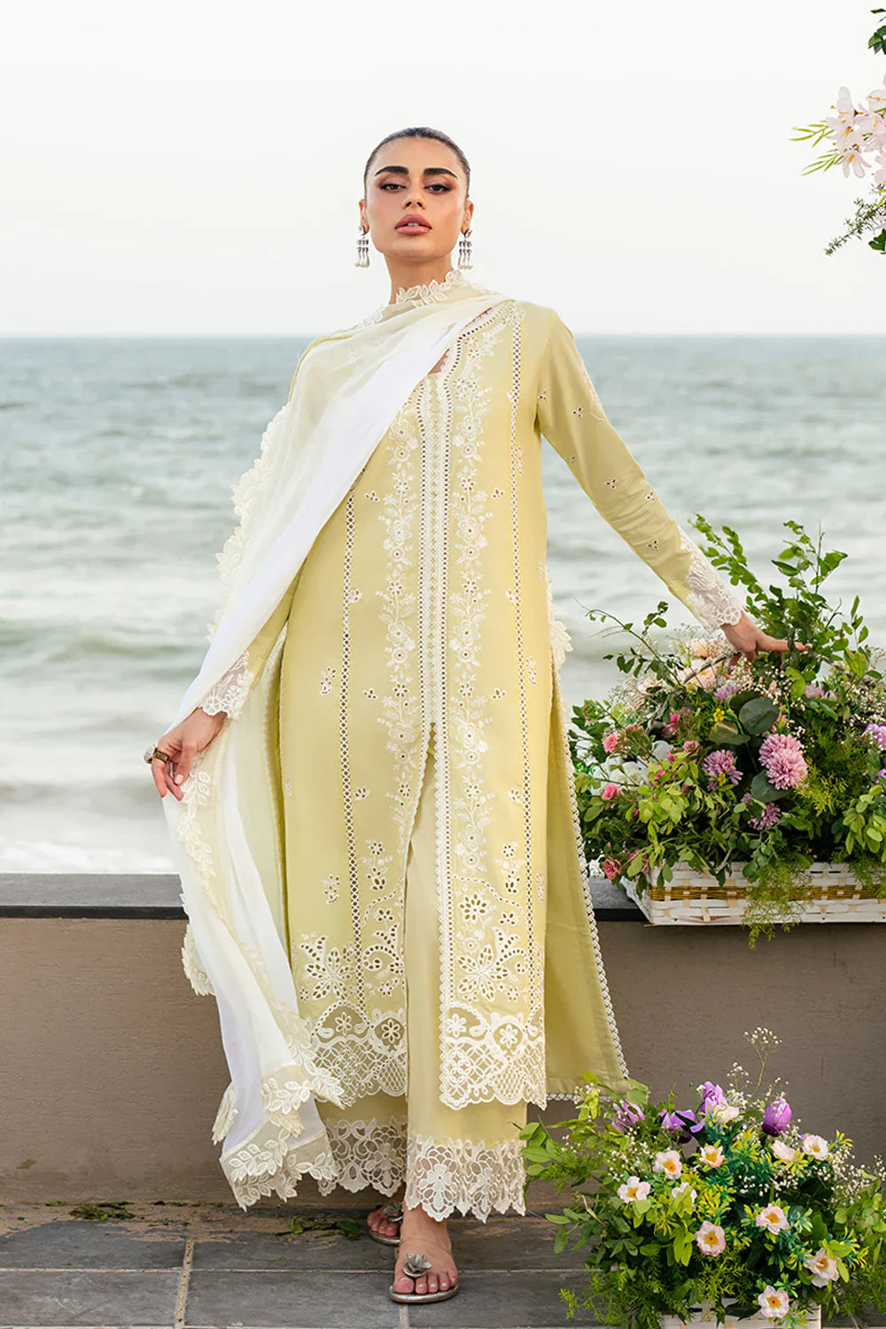 Azure - Premium 3 Piece LAWN Embroidered SHIRT WITH Chiffon EMB DUPATTA AND TROUSER - FT 845