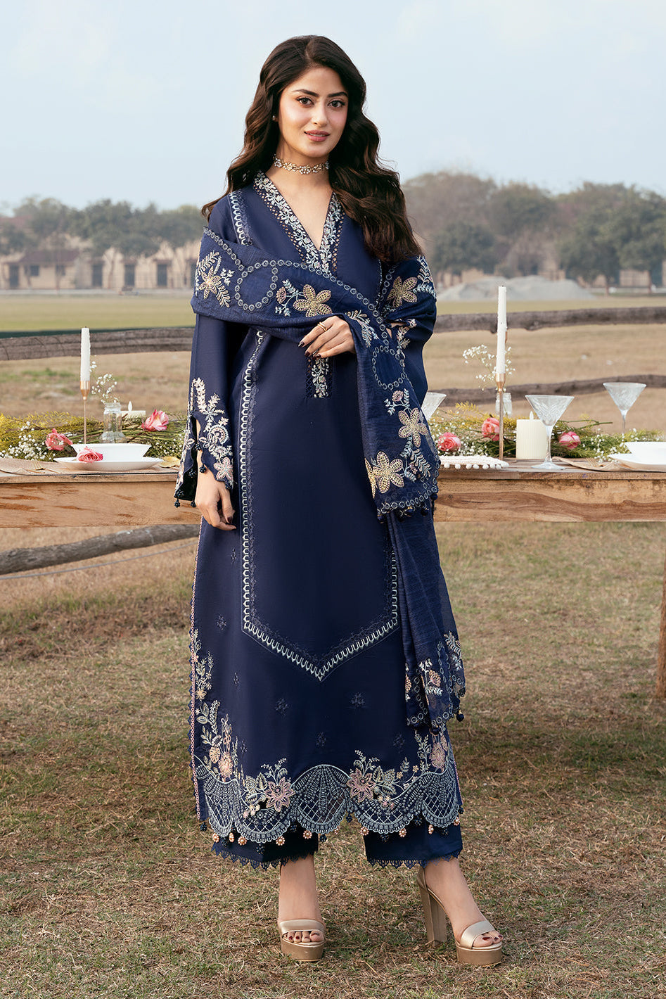 IZEL-Premium 3 Piece Lawn EMBROIDERED SHIRT WITH ORGANZA EMBROIDERED DUPATTA AND TROUSER-BIC-4817