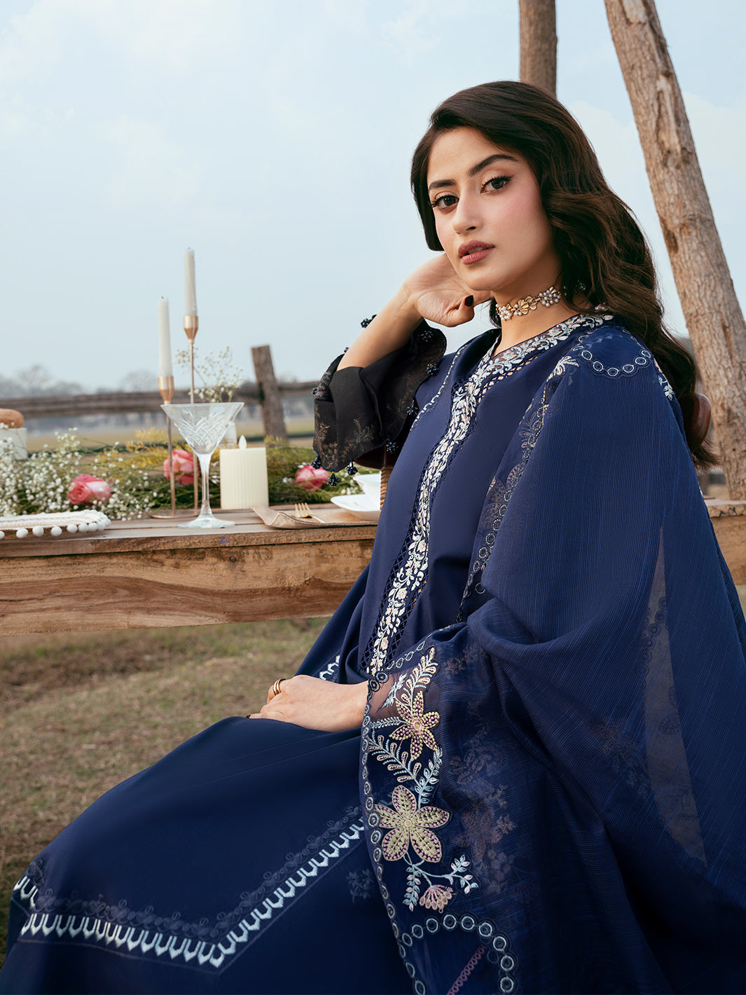 IZEL-Premium 3 Piece Lawn EMBROIDERED SHIRT WITH ORGANZA EMBROIDERED DUPATTA AND TROUSER-BIC-4817