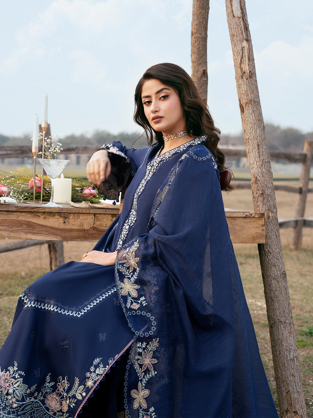 IZEL-Premium 3 Piece Lawn EMBROIDERED SHIRT WITH ORGANZA EMBROIDERED DUPATTA AND TROUSER-BIC-4817