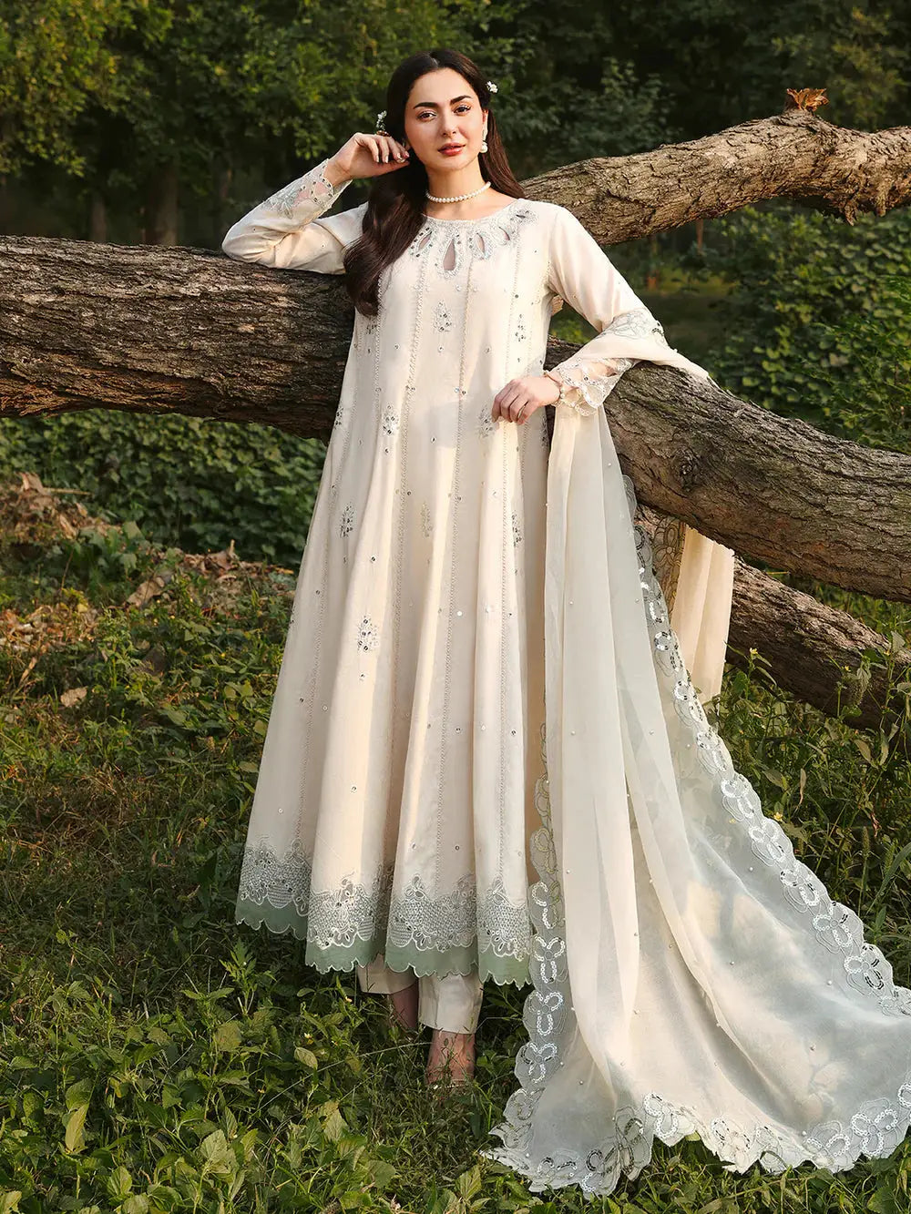 Jade Premium 3 Piece Lawn Sequence Embroidered With Khadi Net Embroidered Dupatta-5249 FS