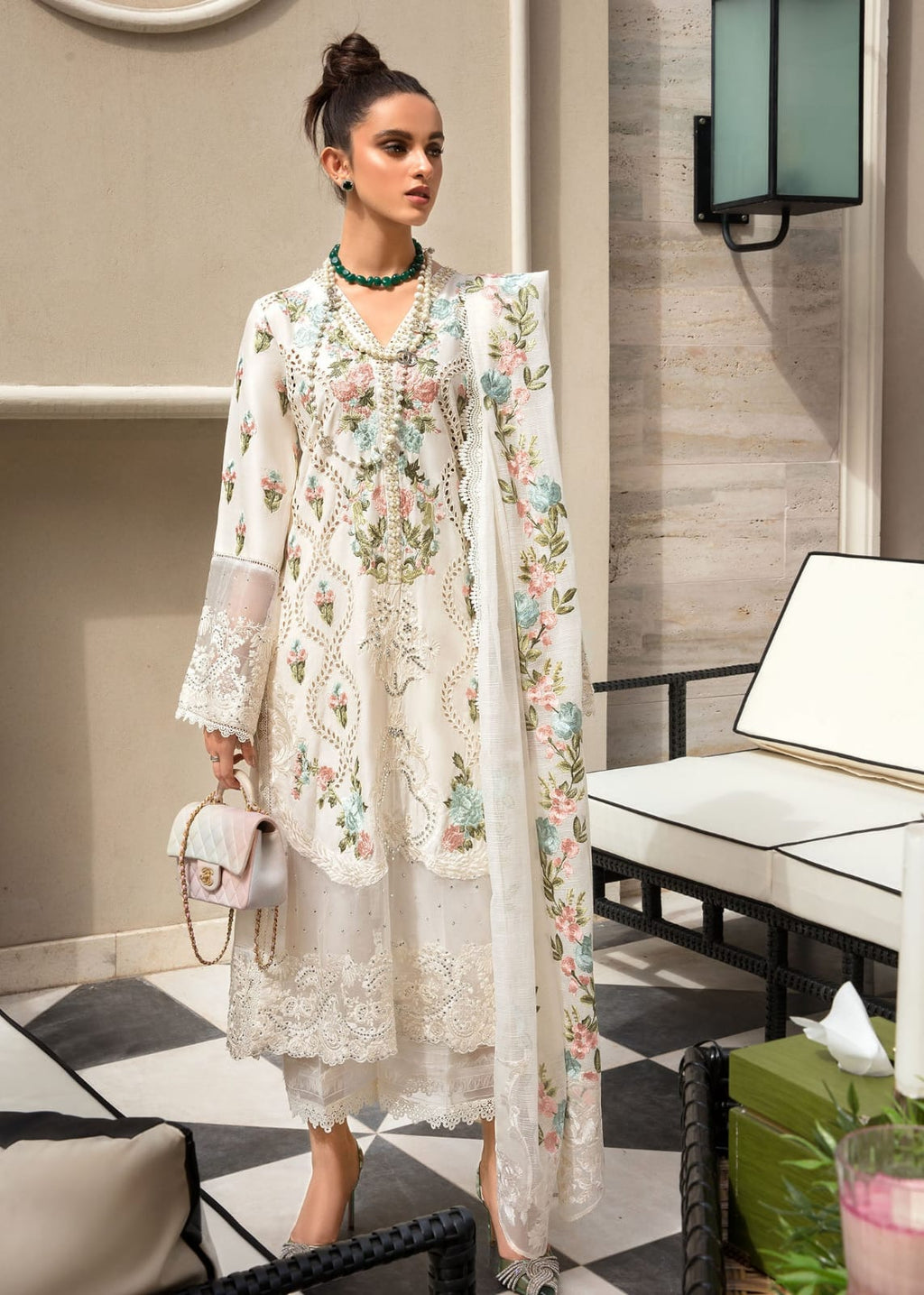 CRIMSON-3PC Lawn-3PC Embroidered Shirt with Organza Embroidered Dupatta-1168