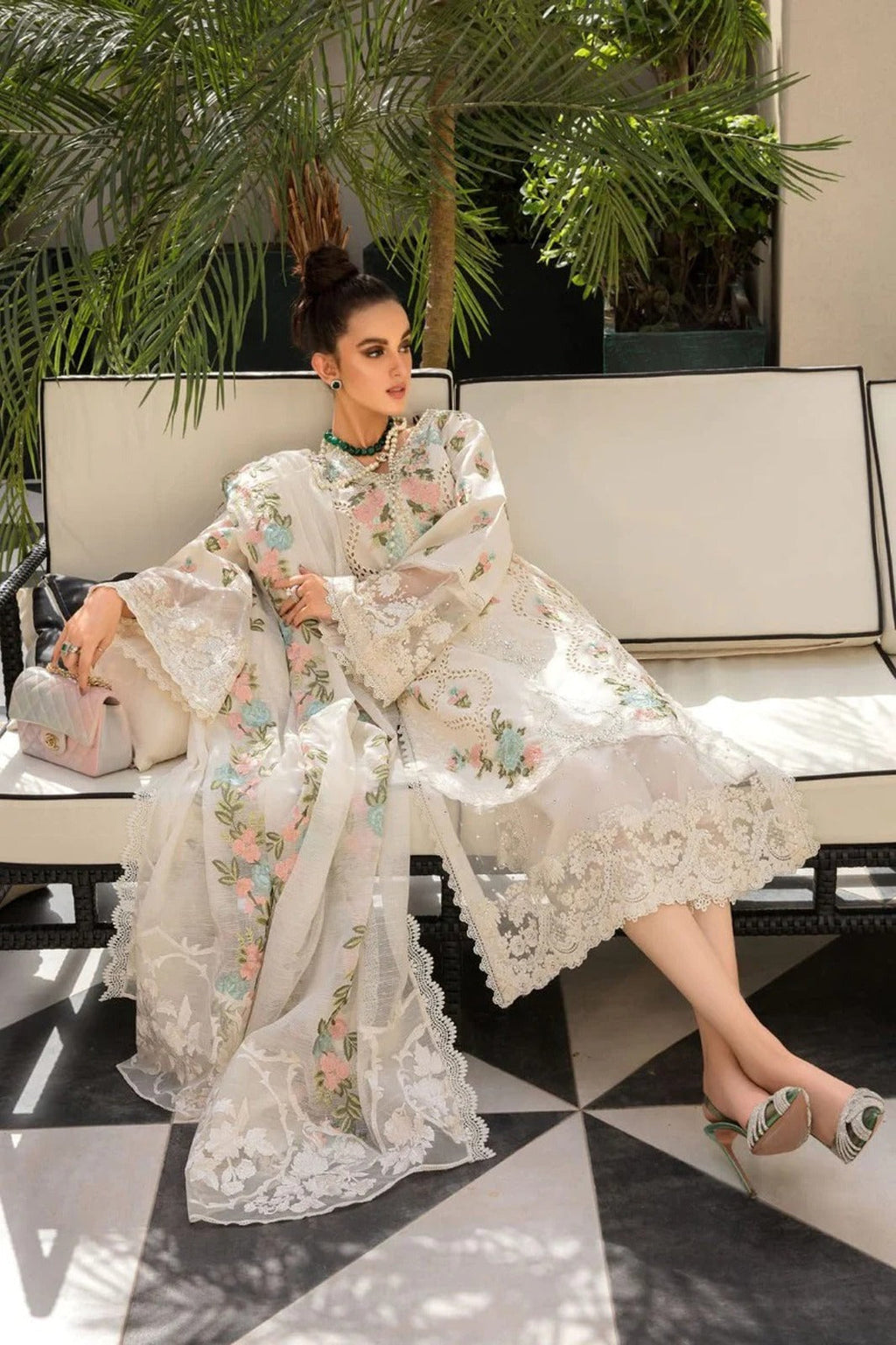 CRIMSON-3PC Lawn-3PC Embroidered Shirt with Organza Embroidered Dupatta-1168
