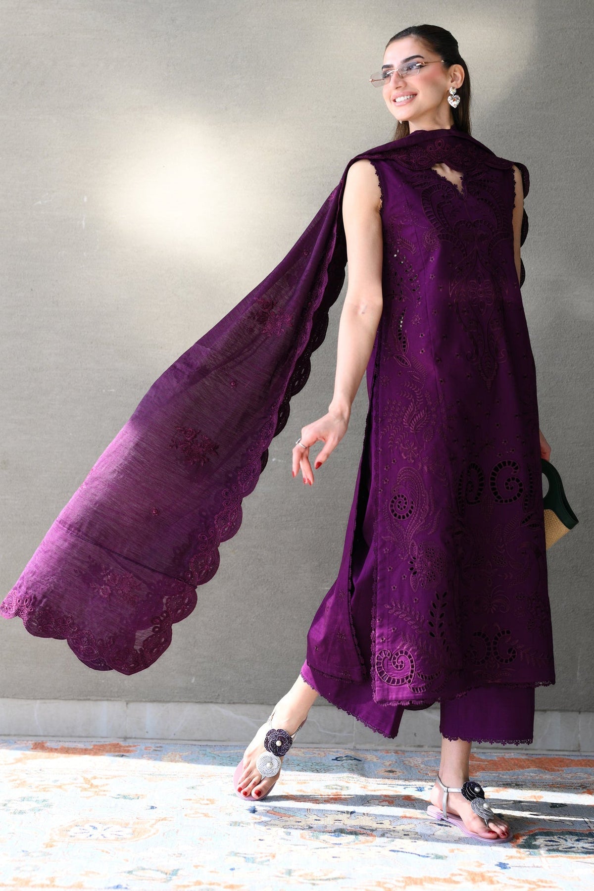 ZAIB-Premium 3 Piece Lawn EMBROIDERED SHIRT WITH KHADDI NET EMBROIDERED DUPATTA AND TROUSER-4814
