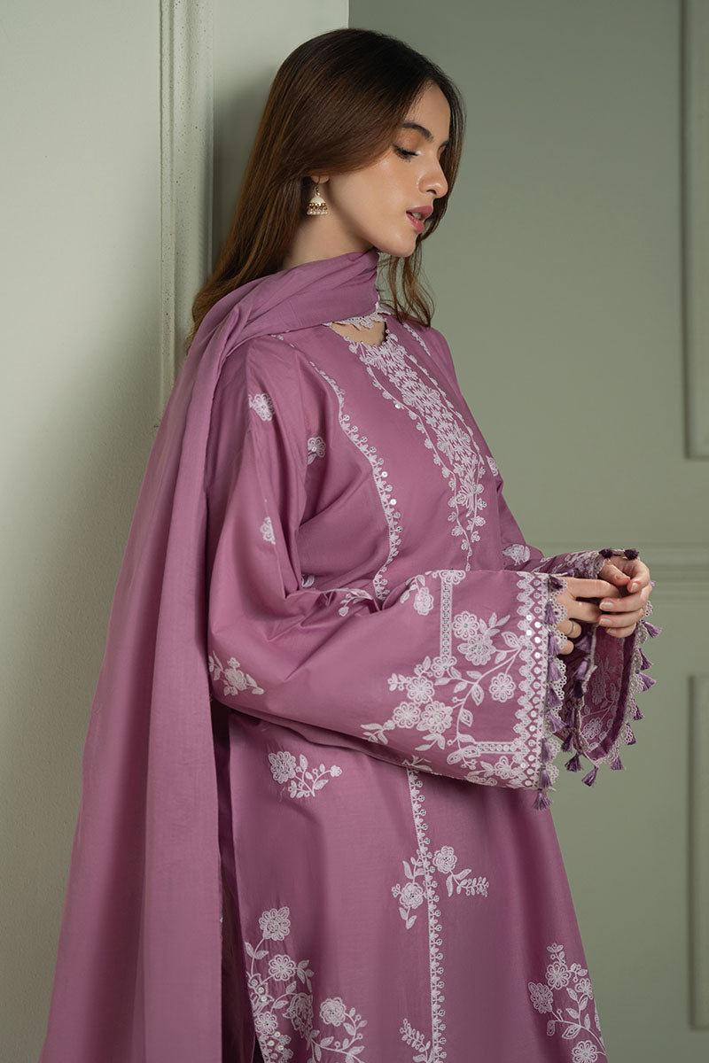 CROSS STITCH-Premium 3 Piece Lawn EMBROIDERED SHIRT WITH CHIFOON MBROIDRERD DUPATTA & TROUSER-BIC-4501