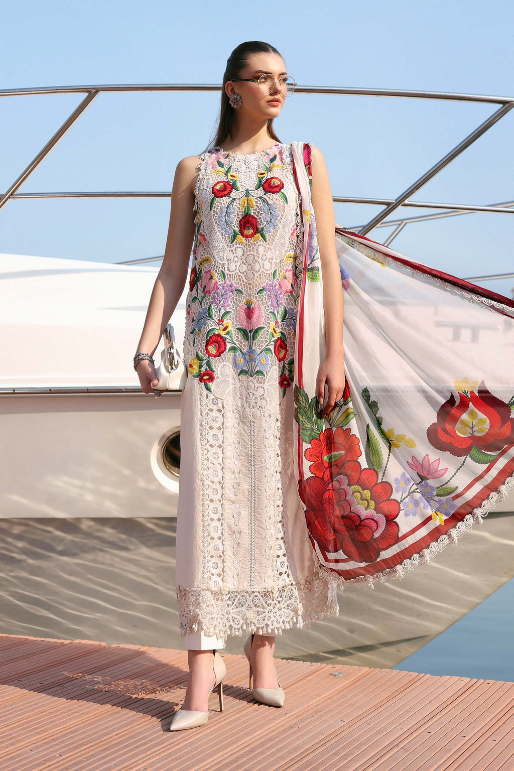 Maria B Premium 3 Piece Lawn Chikankari Embroidered With Digital Printed Jacquard Dupatta-5304 FS