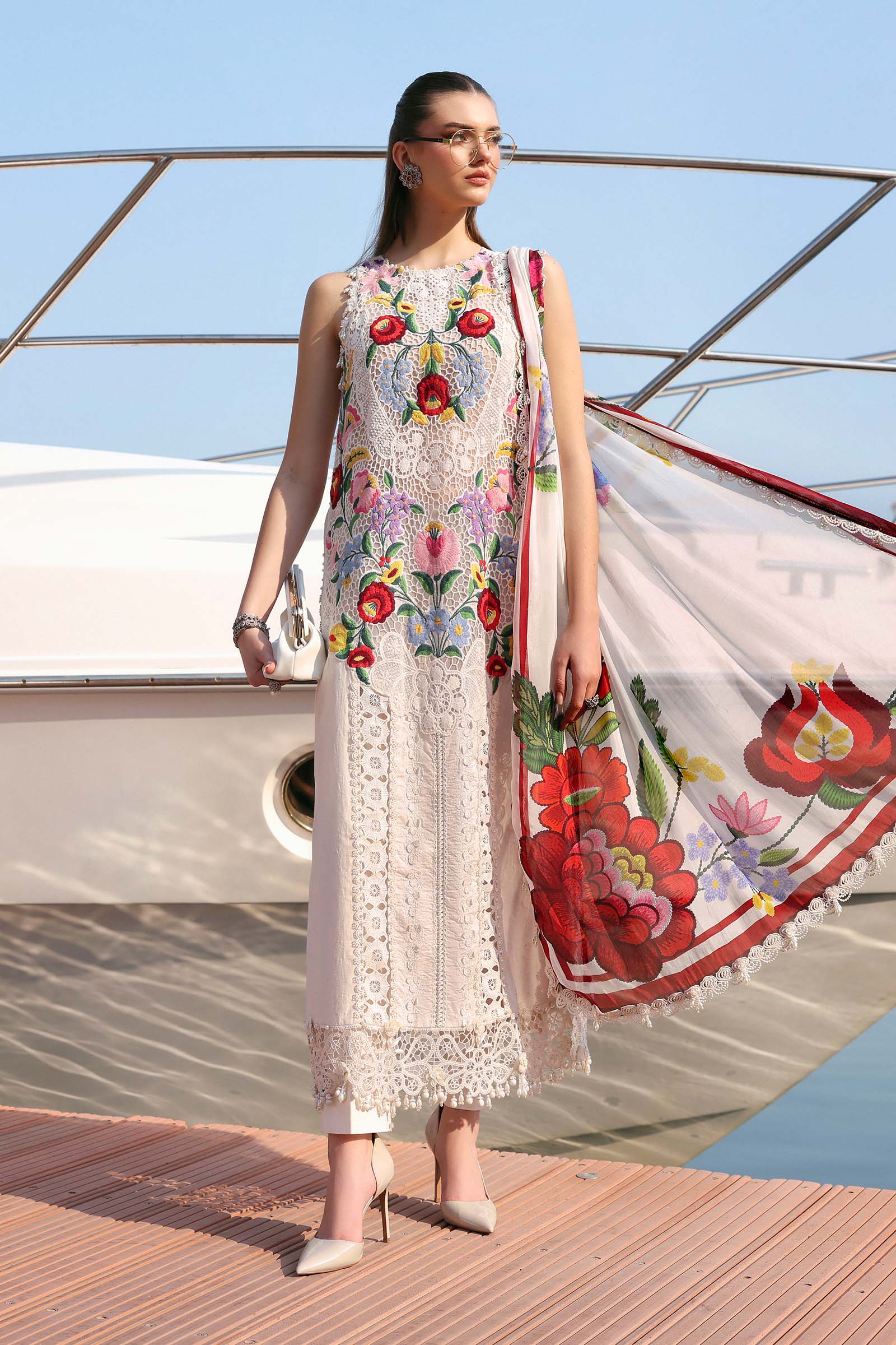 Maria B Premium 3 Piece Lawn Chikankari Embroidered With Digital Printed Jacquard Dupatta-5304 FS
